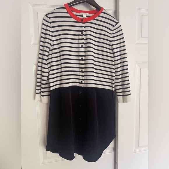 Cos Dress Cotton Silk Size Small Striped Navy Button Front 3/4 Sleeves Office - Picture 2 of 6